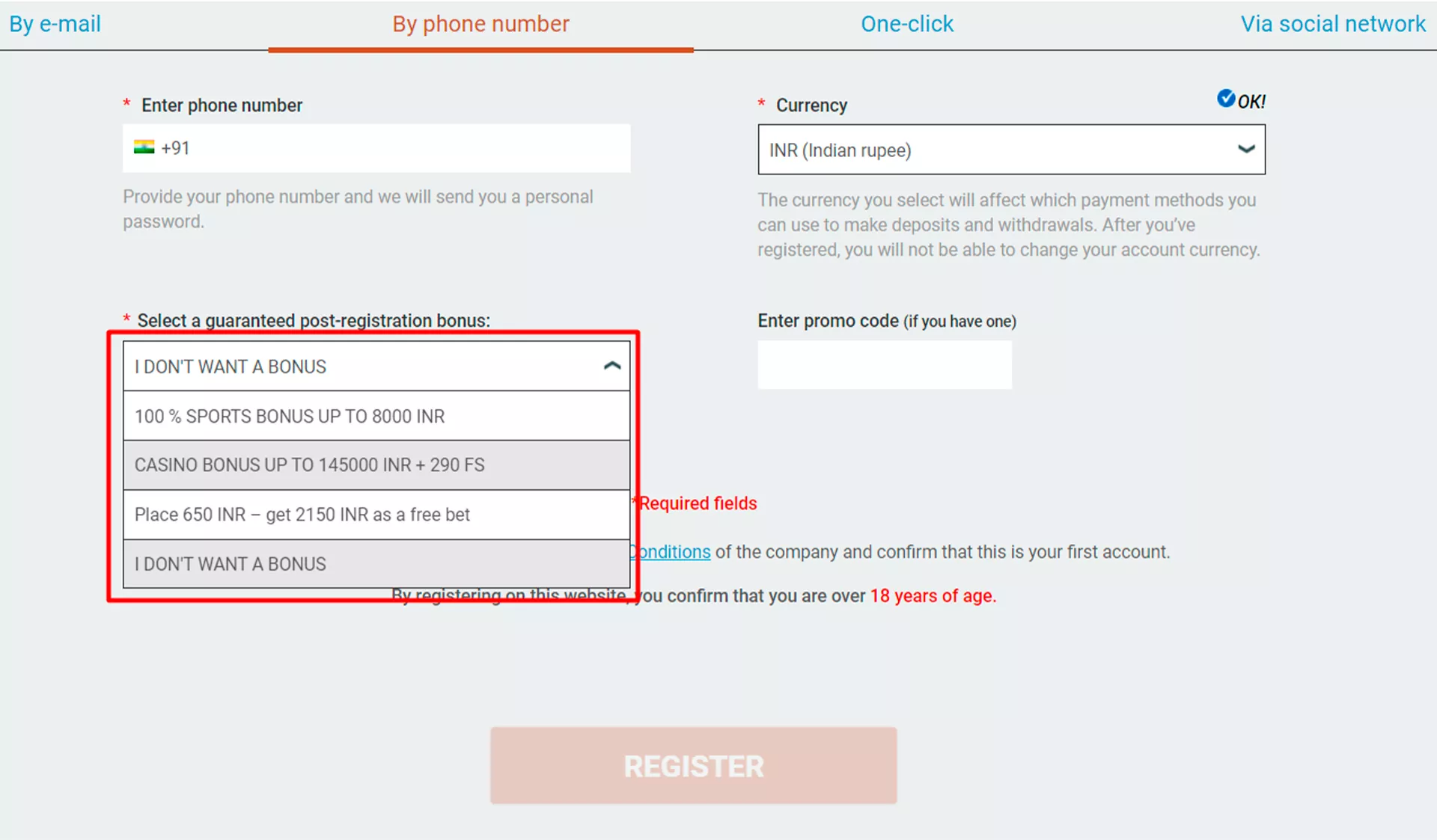 You can register without choosing a bonus and make a decision later.