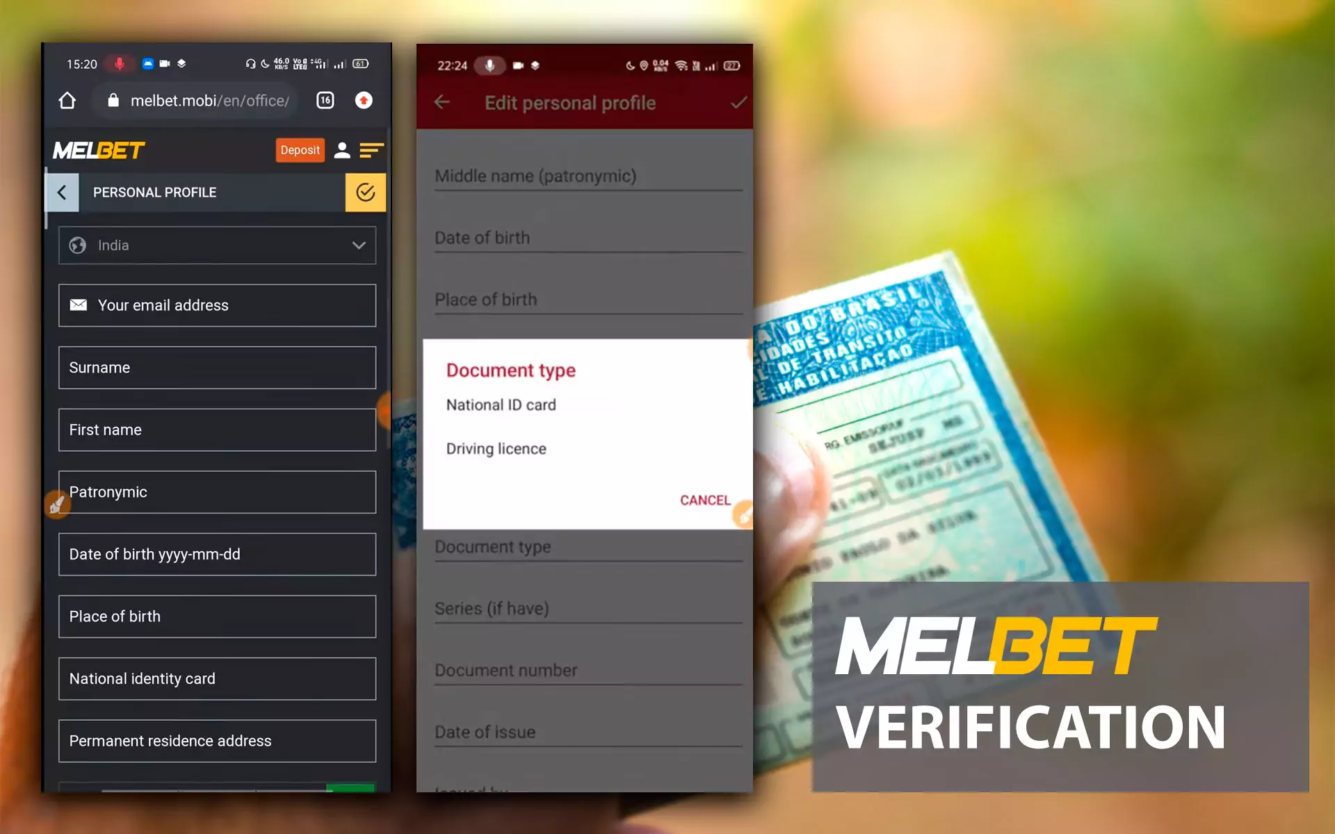 The verification process at Melbet India.
