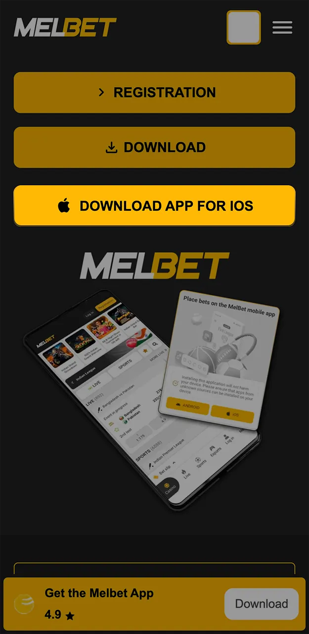 Use the yellow button to install the Melbet app.