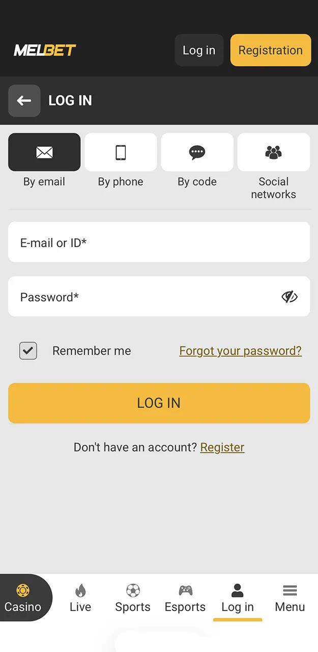 Log in to your account on the Melbet website to make a deposit and proceed to select a bet on a cricket match.