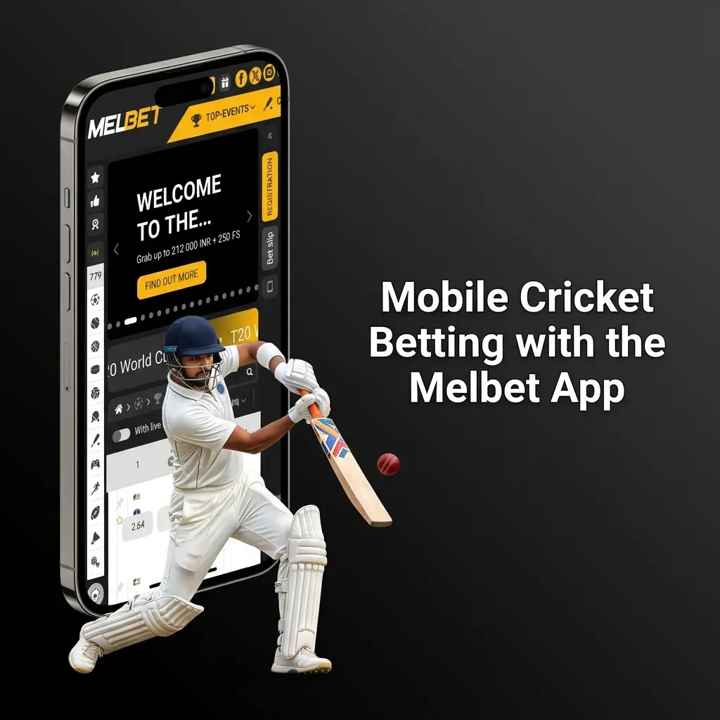 Melbet mobile app on Android and iOS showing cricket betting markets with easy navigation and bet slip interface