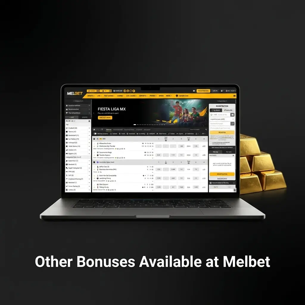 Melbet bonuses including accumulator boost, cashback, free bets, casino package, birthday gift, and loyalty rewards