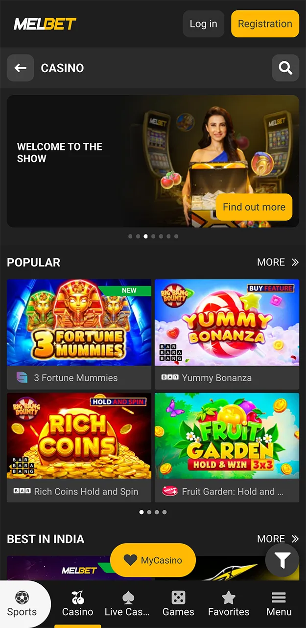 The best slots and casino games at Melbet.