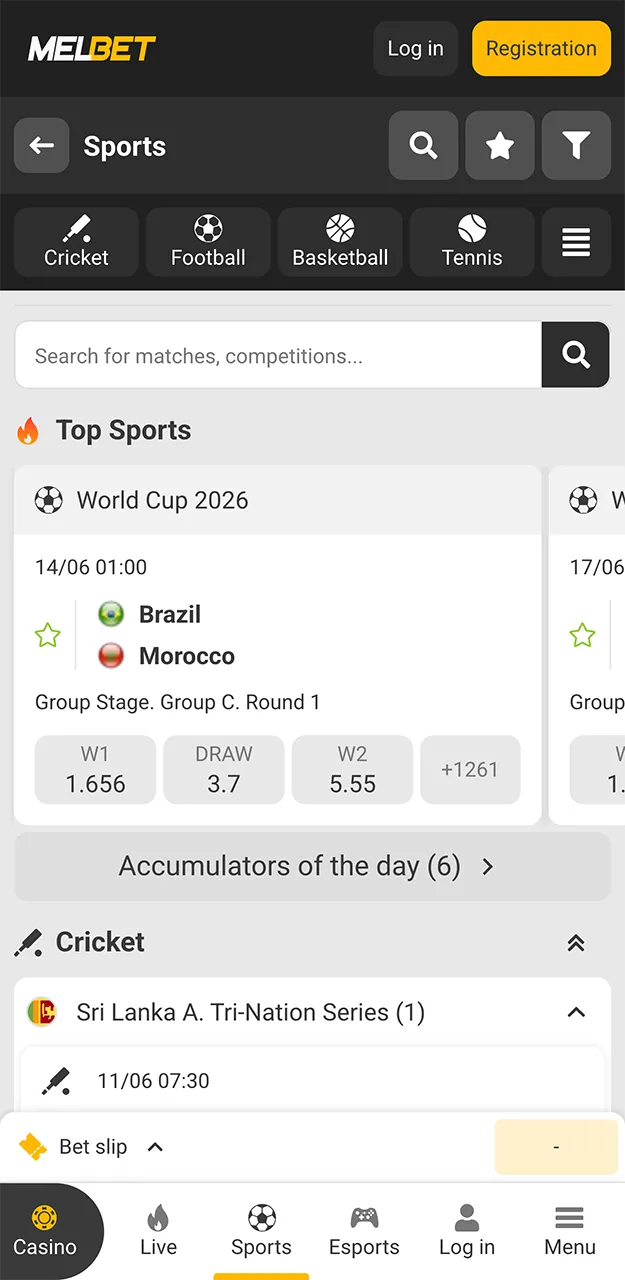 Sports betting on the Melbet app.