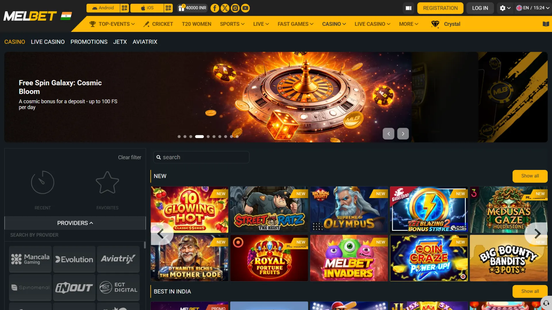 Choose a game on the official Melbet website and start playing at the casino.
