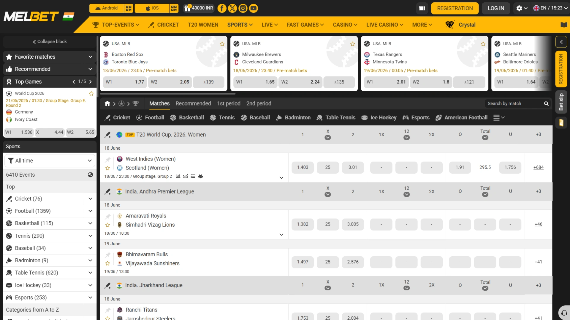 Check out the Sports section on the Melbet website and start placing bets.