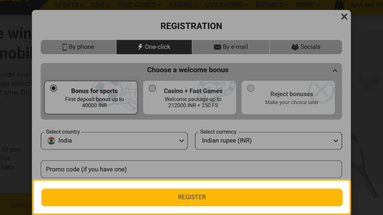 Confirm your registration in the Melbet PC application.