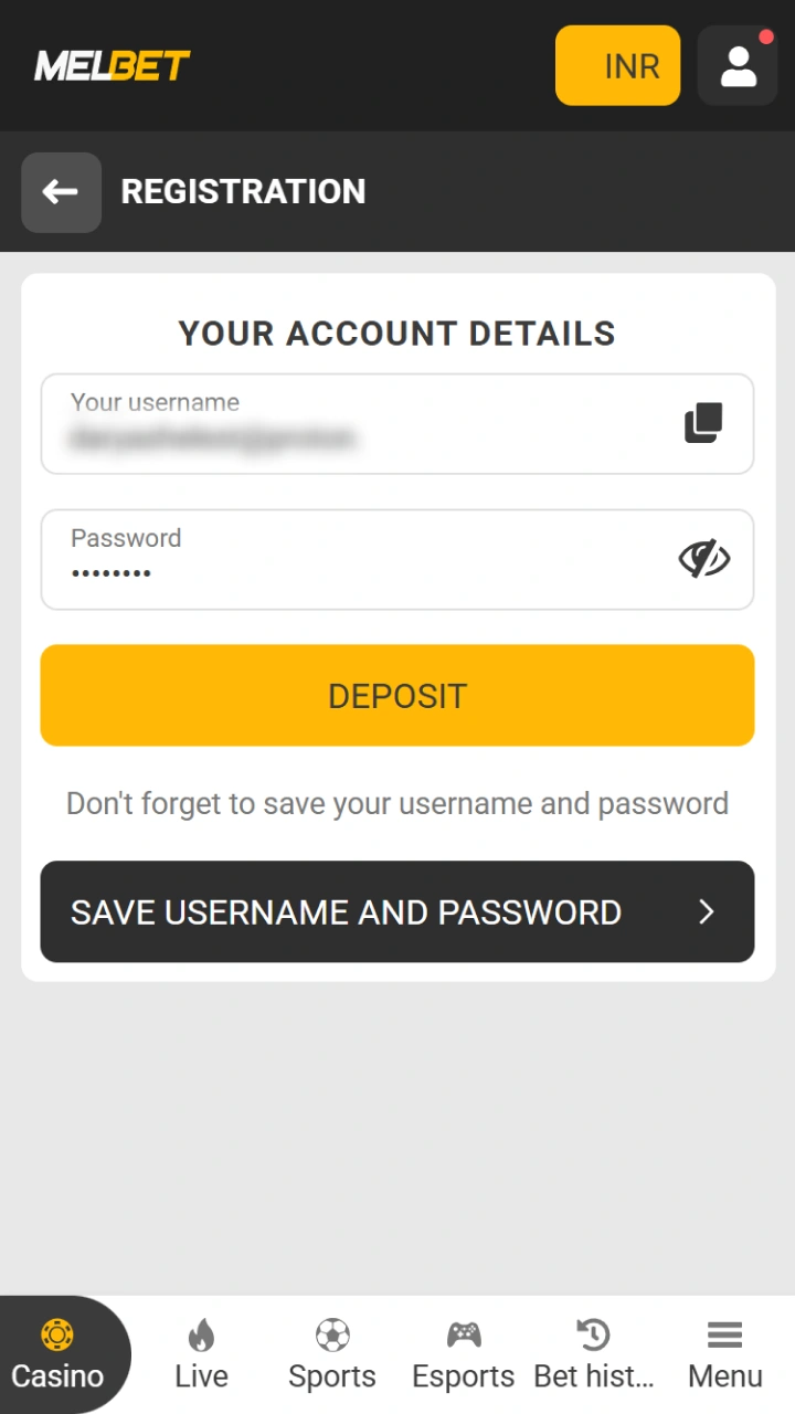 Save your login credentials for the official Melbet website.