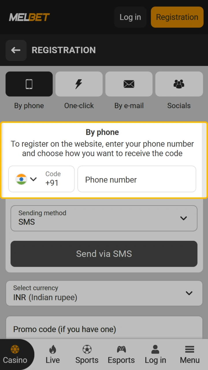 The phone number registration option on the Melbet website allows you to create an account quickly and easily.