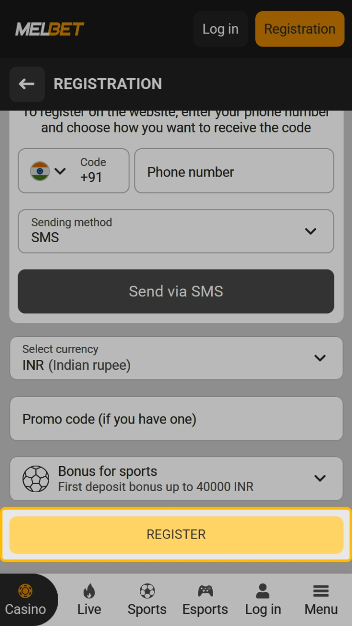 Click the registration confirmation button on the Melbet website to easily complete the registration process.