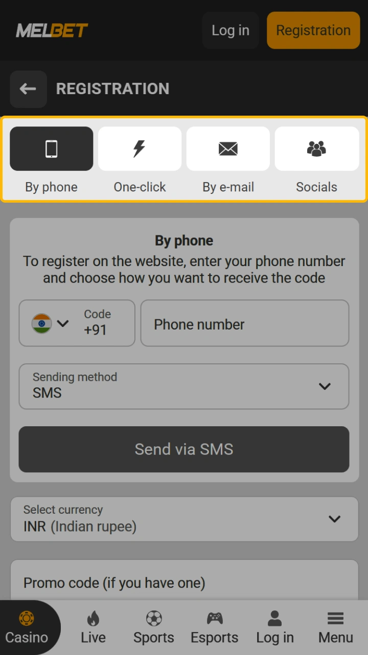 Melbet offers a variety of convenient registration methods, including registration via phone number.